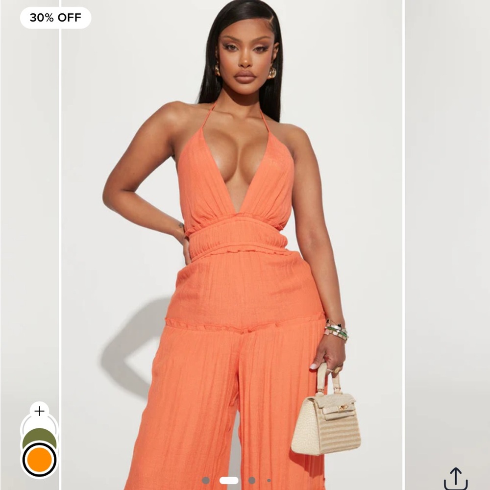Fashion Nova Tangerine Halter Jumpsuit
